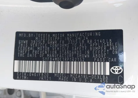 2024 Toyota Corolla Le from USA, damaged, VIN 5YFB4MDE1RP162152